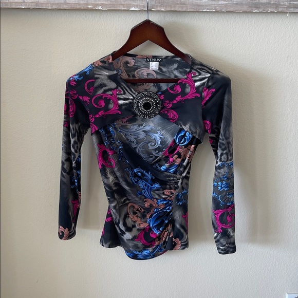 VENUS Black and Pink Baroque Top - Picture 1 of 6